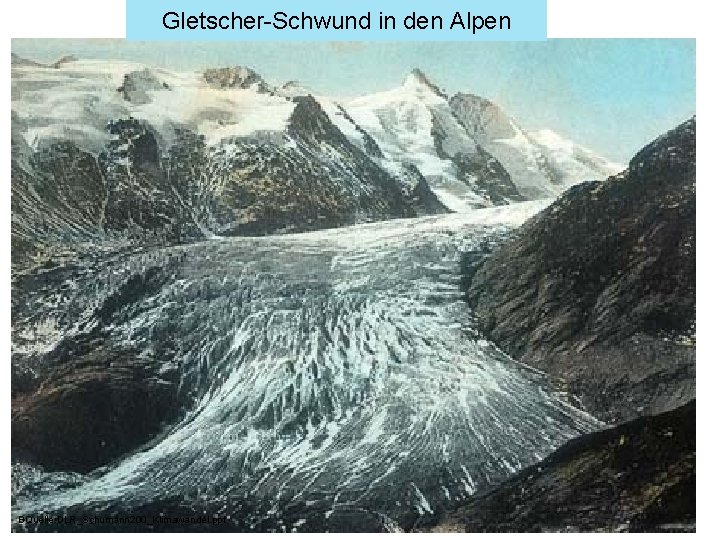 Gletscher-Schwund in den Alpen 1900 und 2000. Aufnahme der Pasterzenzunge mit Großglockner (3798 m)