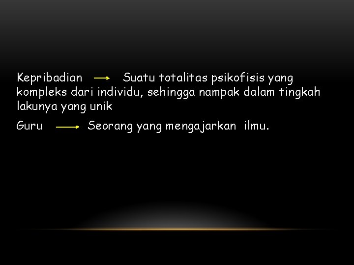 Kepribadian Suatu totalitas psikofisis yang kompleks dari individu, sehingga nampak dalam tingkah lakunya yang