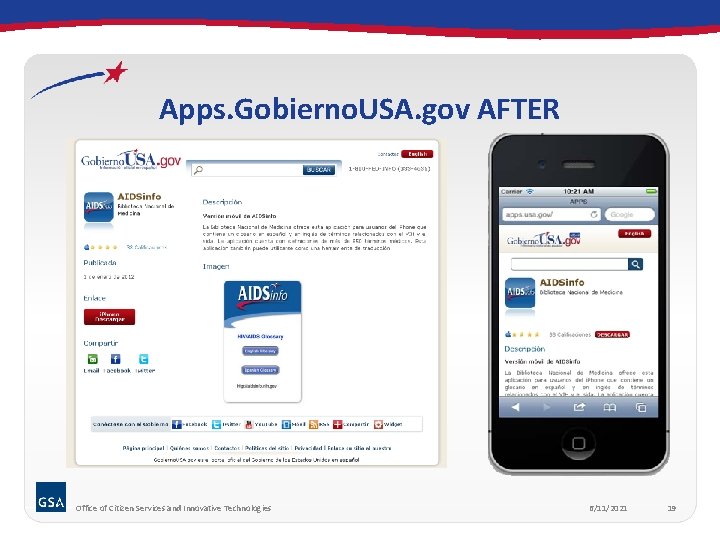 Apps. Gobierno. USA. gov AFTER Office of Citizen Services and Innovative Technologies 6/11/2021 19