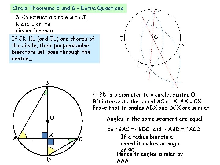 Circle Theorems 5 and 6 – Extra Questions 3. Construct a circle with J, Circle Theorems 5 and 6 – Extra Questions 3. Construct a circle with J,