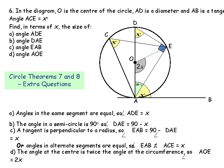 6. In the diagram, O is the centre of the circle, AD is a 6. In the diagram, O is the centre of the circle, AD is a