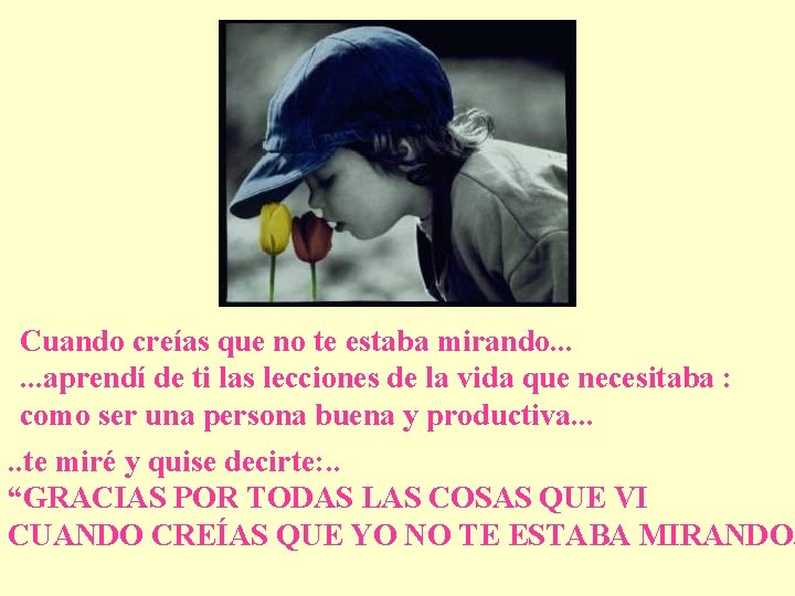 Cuando creías que no te estaba mirando. . . aprendí de ti las lecciones