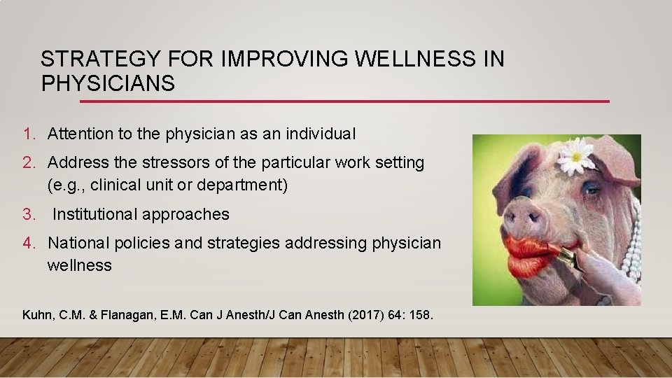 STRATEGY FOR IMPROVING WELLNESS IN PHYSICIANS 1. Attention to the physician as an individual