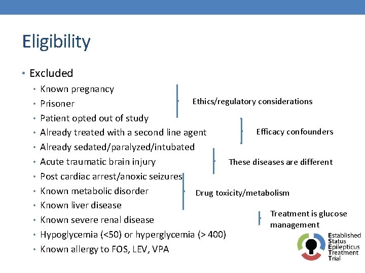 Eligibility • Excluded • Known pregnancy Ethics/regulatory considerations • Prisoner • Patient opted out