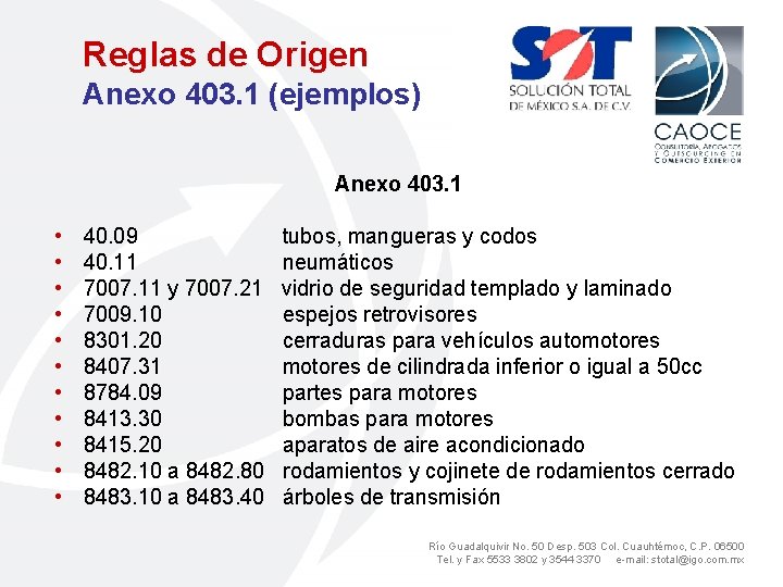 Reglas de Origen Anexo 403. 1 (ejemplos) Anexo 403. 1 • • • 40.