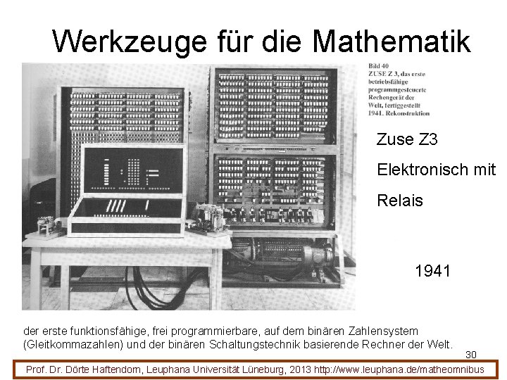 Werkzeuge für die Mathematik Zuse Z 3 Elektronisch mit Relais 1941 der erste funktionsfähige,