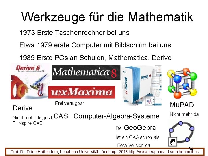 Werkzeuge für die Mathematik 1973 Erste Taschenrechner bei uns Etwa 1979 erste Computer mit
