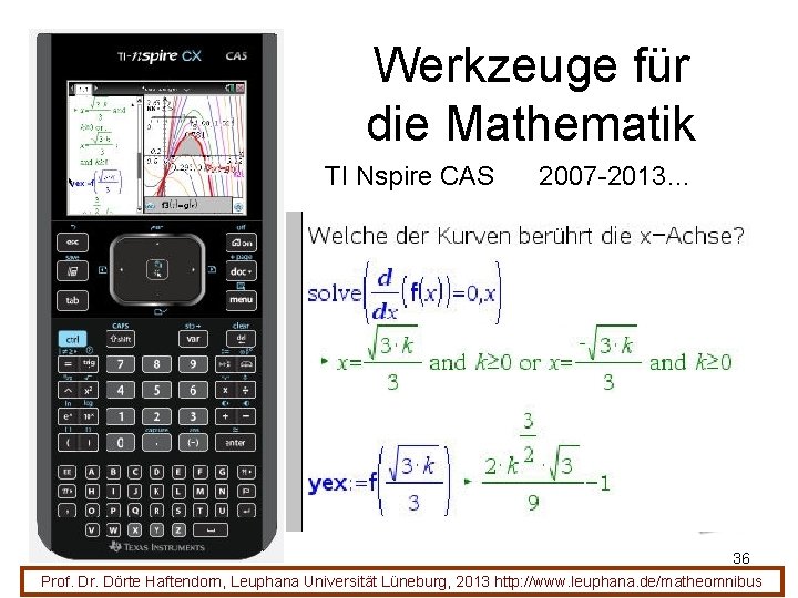 Werkzeuge für die Mathematik TI Nspire CAS 2007 -2013… 36 Prof. Dr. Dörte Haftendorn,