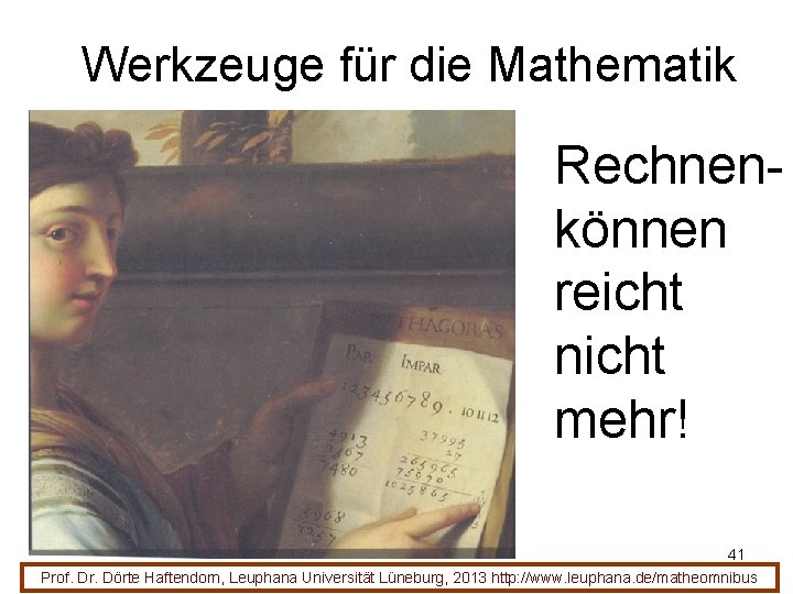 Werkzeuge für die Mathematik Rechnenkönnen reicht nicht mehr! 41 Prof. Dr. Dörte Haftendorn, Leuphana
