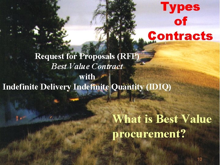 Types of Contracts Request for Proposals (RFP) Best Value Contract with Indefinite Delivery Indefinite