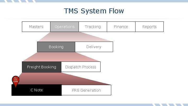 TMS System Flow Masters Operations Booking Freight Booking C Note Tracking Delivery Dispatch Process