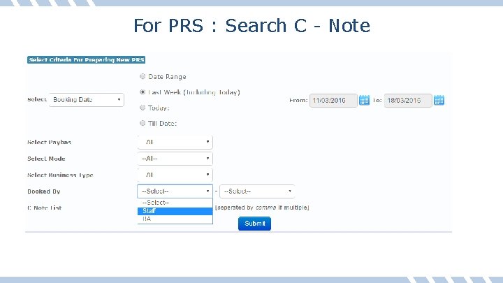 For PRS : Search C - Note 
