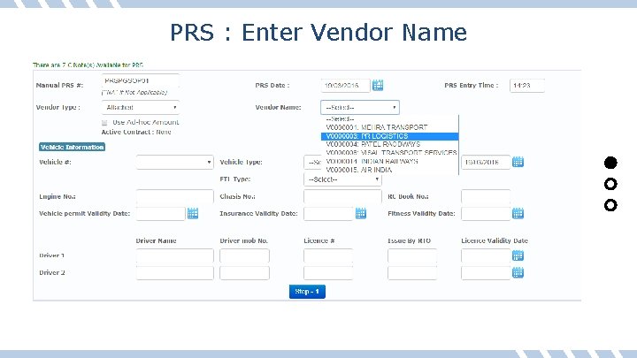 PRS : Enter Vendor Name 