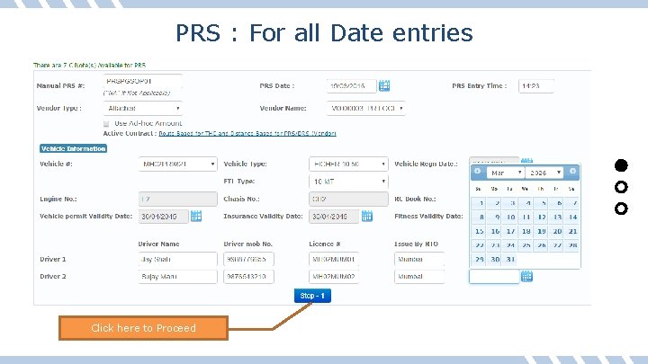 PRS : For all Date entries Click here to Proceed 