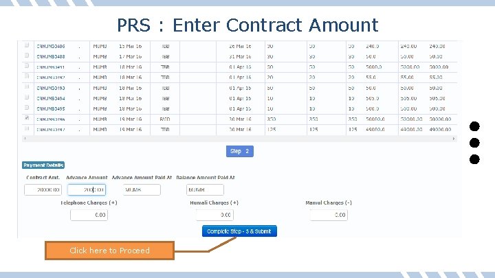 PRS : Enter Contract Amount Click here to Proceed 
