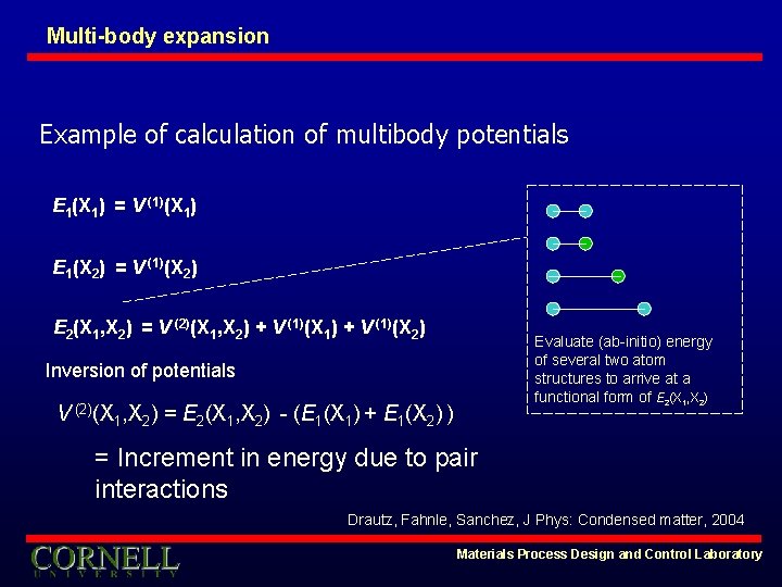 Multi-body expansion Example of calculation of multibody potentials E 1(X 1) = V (1)(X