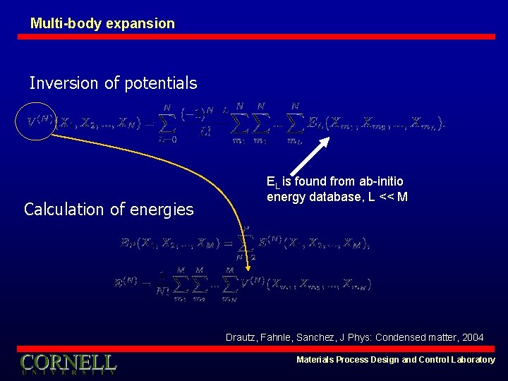 Multi-body expansion Inversion of potentials Calculation of energies EL is found from ab-initio energy