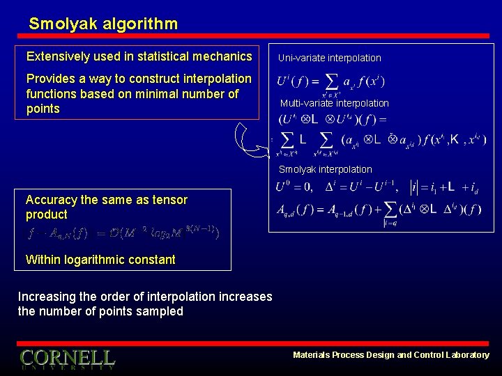 Smolyak algorithm Extensively used in statistical mechanics Provides a way to construct interpolation functions