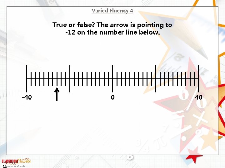 Varied Fluency 4 True or false? The arrow is pointing to -12 on the