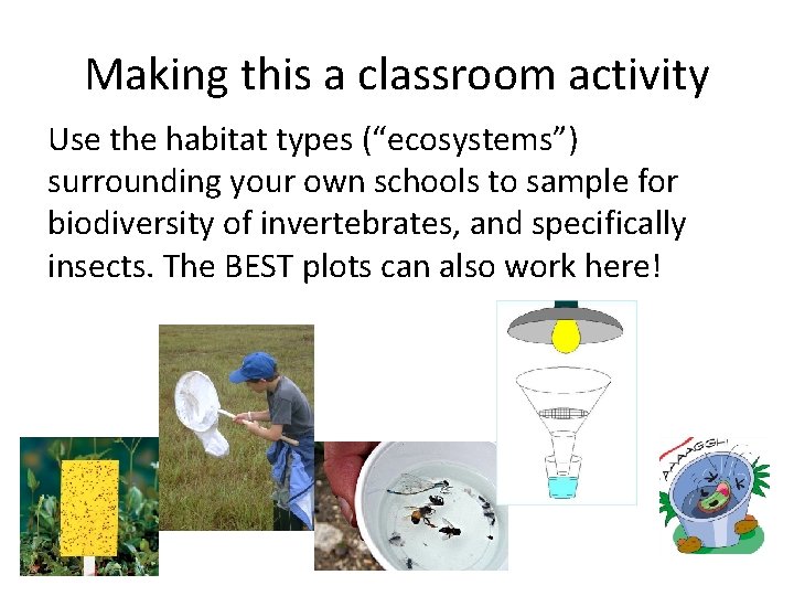 Making this a classroom activity Use the habitat types (“ecosystems”) surrounding your own schools