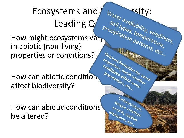 Wa Ecosystems and Biodiversity: ter ava s il o Leading Questions pre il type