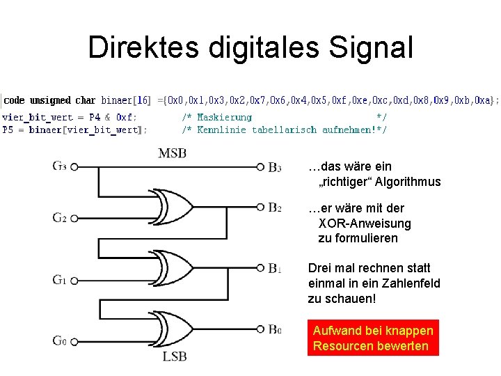 Direktes digitales Signal …das wäre ein „richtiger“ Algorithmus …er wäre mit der XOR-Anweisung zu
