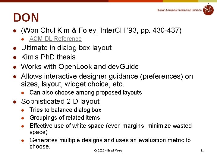 DON l (Won Chul Kim & Foley, Inter. CHI'93, pp. 430 -437) l l