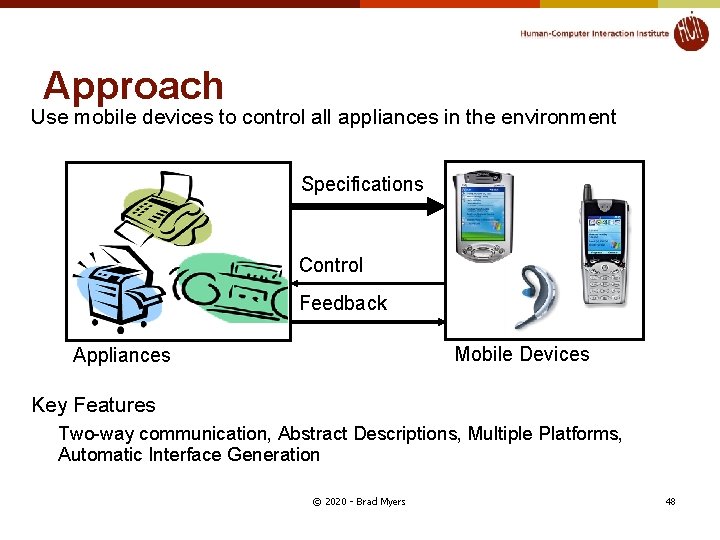 Approach Use mobile devices to control all appliances in the environment Specifications Control n