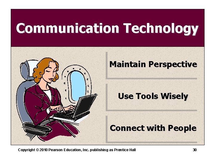 Communication Technology Maintain Perspective Use Tools Wisely Connect with People Copyright © 2010 Pearson