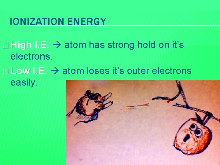 IONIZATION ENERGY � High I. E. atom has strong hold on it’s electrons. �