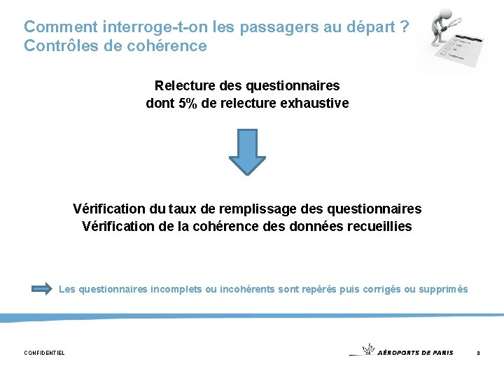 Comment interroge-t-on les passagers au départ ? Contrôles de cohérence Relecture des questionnaires dont