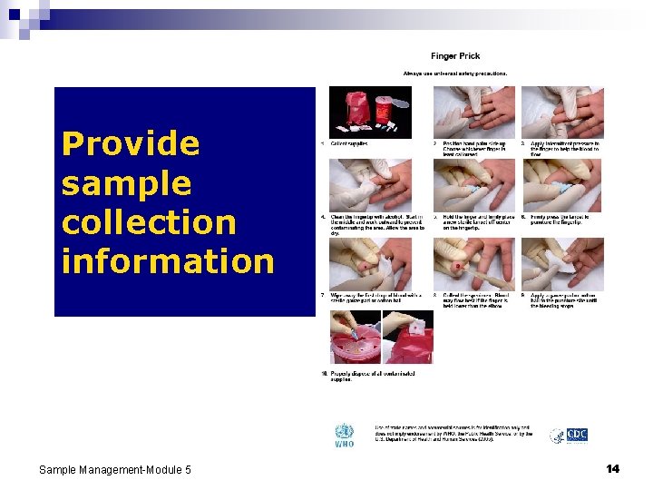Provide sample collection information Sample Management-Module 5 14 