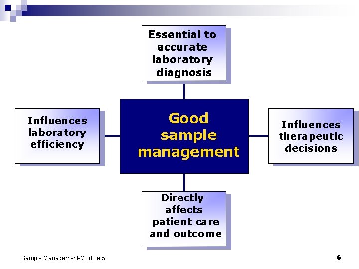Essential to accurate laboratory diagnosis Influences laboratory efficiency Good sample management Influences therapeutic decisions