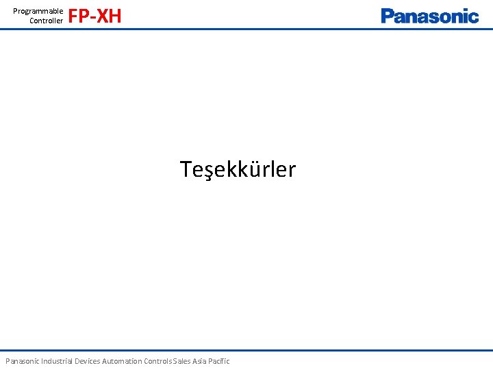 Programmable Controller FP-XH Teşekkürler Panasonic Industrial Devices Automation Controls Sales Asia Pacific 