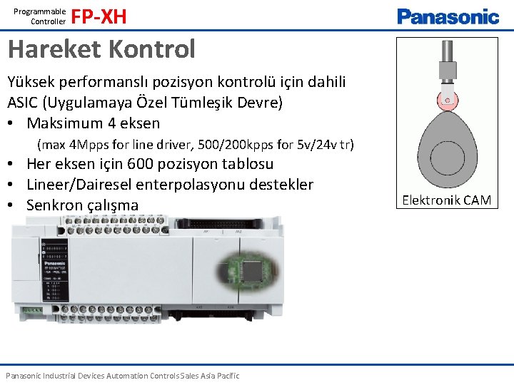 Programmable Controller FP-XH Hareket Kontrol Yüksek performanslı pozisyon kontrolü için dahili ASIC (Uygulamaya Özel