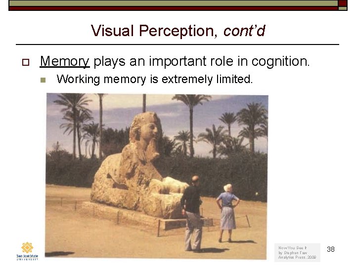 Visual Perception, cont’d o Memory plays an important role in cognition. n Working memory