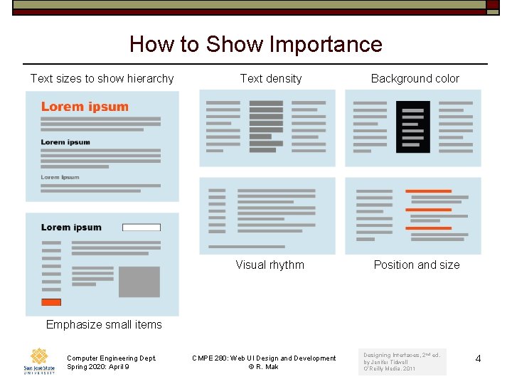 How to Show Importance Text sizes to show hierarchy Text density Background color Visual