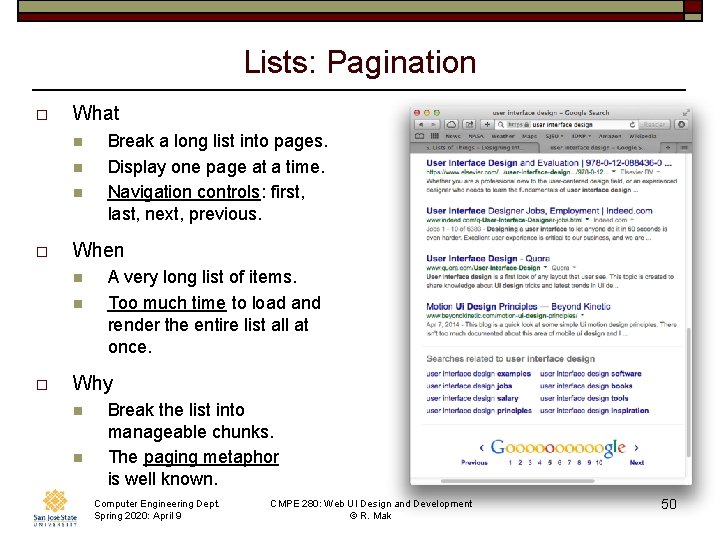 Lists: Pagination o What n n n o When n n o Break a