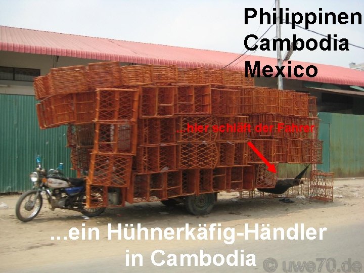 Philippinen Cambodia Mexico. . . hier schläft der Fahrer . . . ein Hühnerkäfig-Händler