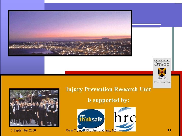 Injury Prevention Research Unit is supported by: 7 September 2006 Colin Cryer, IPRU, Univ