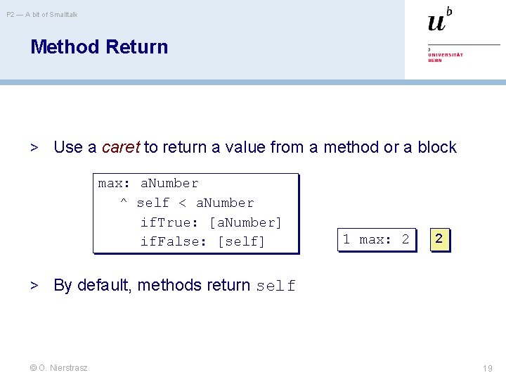 P 2 — A bit of Smalltalk Method Return > Use a caret to