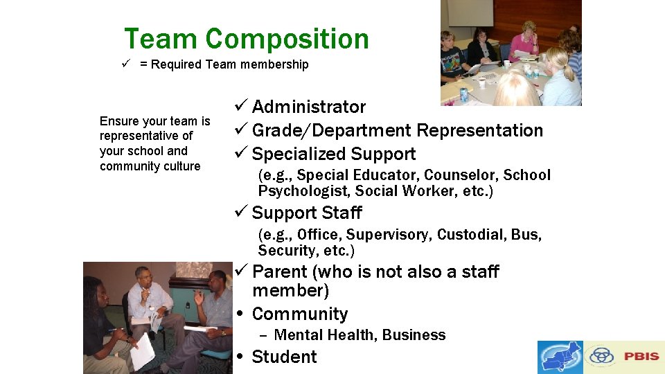 Team Composition ü = Required Team membership Ensure your team is representative of your