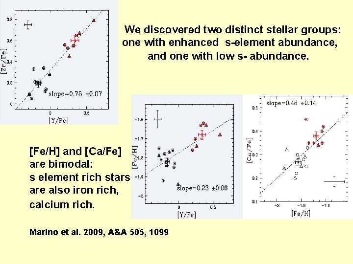 We discovered two distinct stellar groups: one with enhanced s-element abundance, and one with