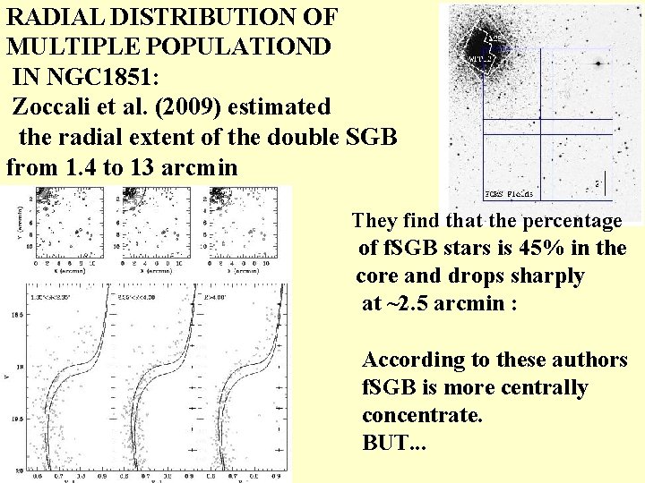 RADIAL DISTRIBUTION OF MULTIPLE POPULATIOND IN NGC 1851: Zoccali et al. (2009) estimated the