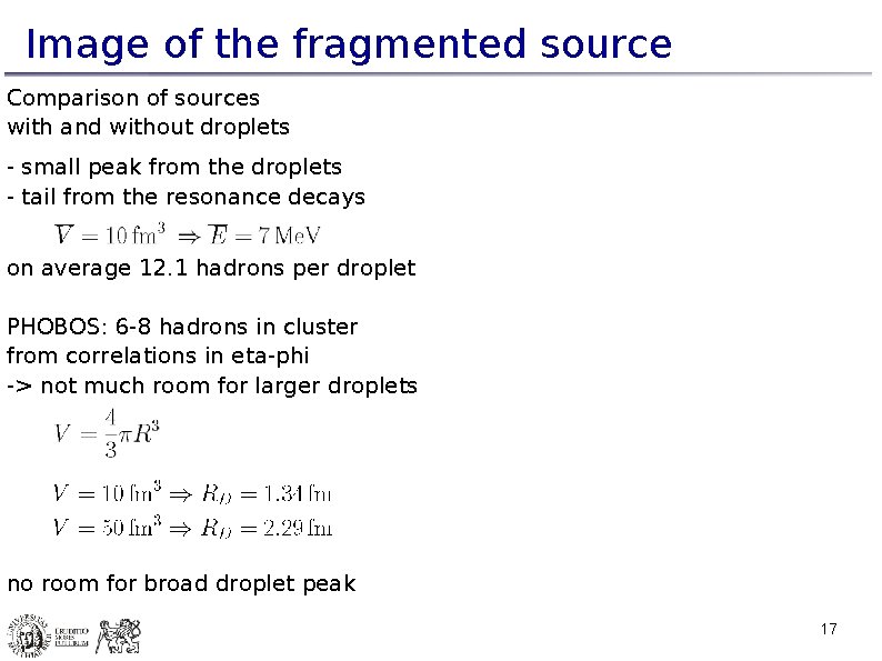 Image of the fragmented source Comparison of sources with and without droplets - small