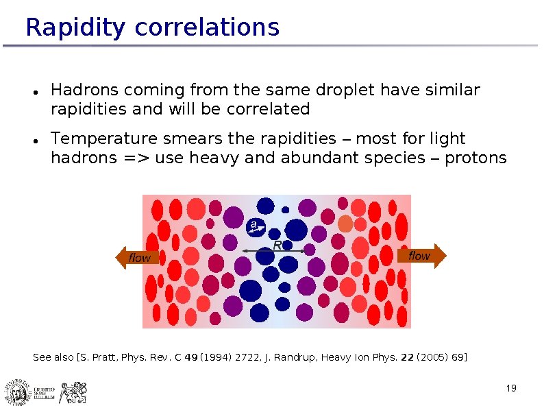 Rapidity correlations Hadrons coming from the same droplet have similar rapidities and will be