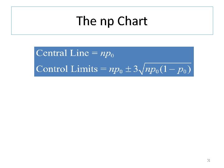 The np Chart 31 The np Chart 31