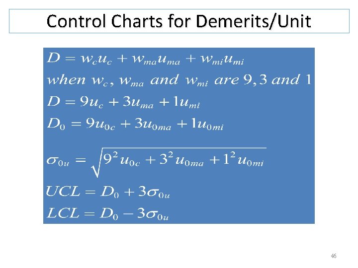 Control Charts for Demerits/Unit 46 Control Charts for Demerits/Unit 46