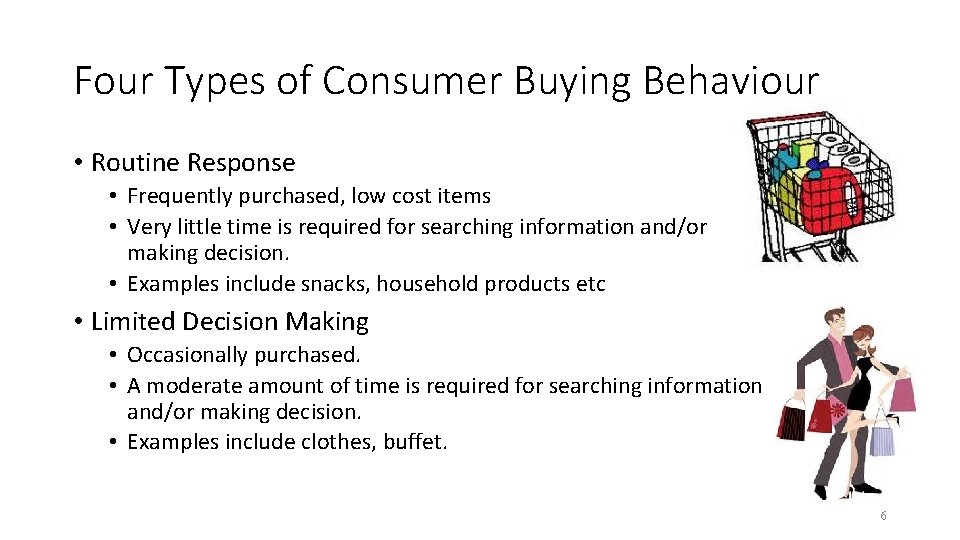 Four Types of Consumer Buying Behaviour • Routine Response • Frequently purchased, low cost
