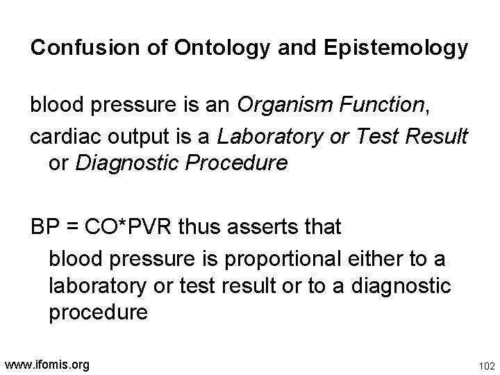 Confusion of Ontology and Epistemology blood pressure is an Organism Function, cardiac output is